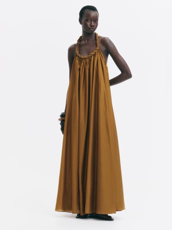 H&M Dresses & Skirts - H&M Braid Detail Maxi Dress Sleeveless Flowy A-Line Halter Dk Golden Beige Large